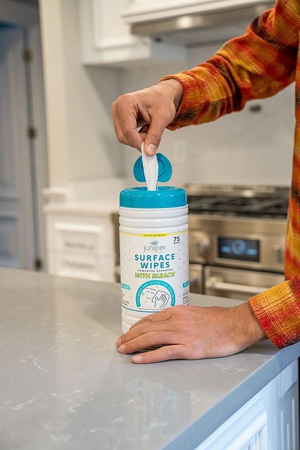 1 Pack Surface Cleaning Wipes with Bleach, All-Purpose Cleaner for Bathroom, Kitchen, Office, 75 Count Canister, 7.5" x 7" Sheet, Fresh Scent, Lint Free & Durable - NeatNest