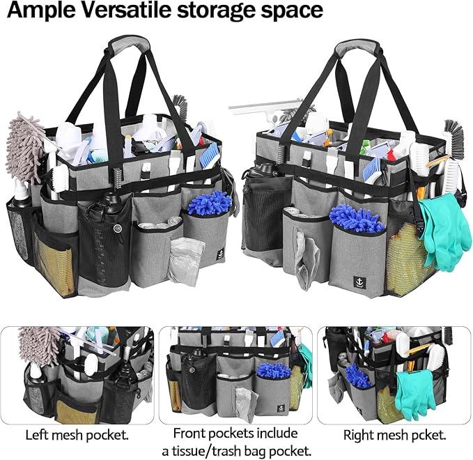Extra large Rolling Cleaning caddy bag with Detachable, Foldable Trolley Portable Cleaning Cart for Housekeeping Cleaning caddy with Adjustable Shoulder Strap and Multiple Storage Pockets - NeatNest