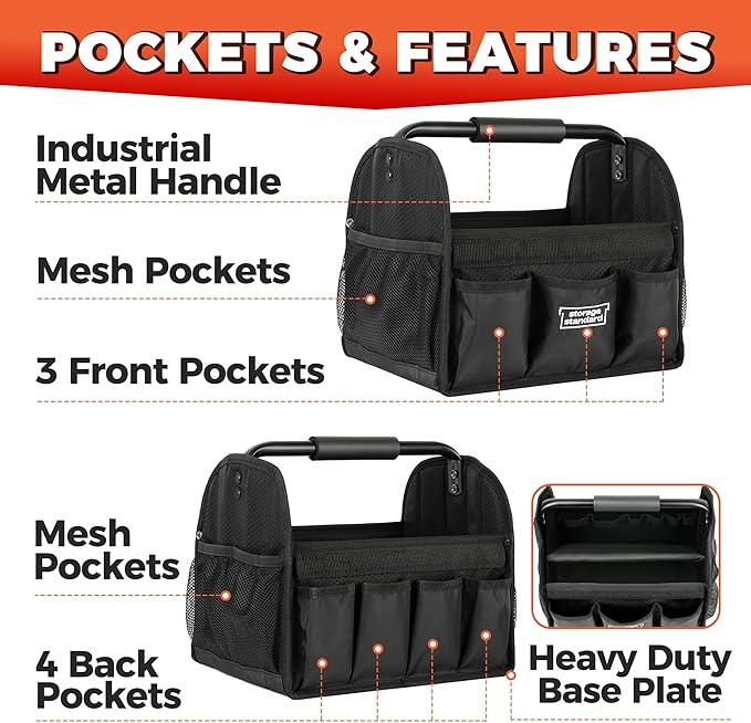 Detailing Caddy Organizer with Handle - Storage, Cars, & Cleaning Caddy for Supplies, Tools, & Home Improvement - Heavy Duty Car Detailing Supplies With Multi-Pockets & Collapsible Tote Design - NeatNest