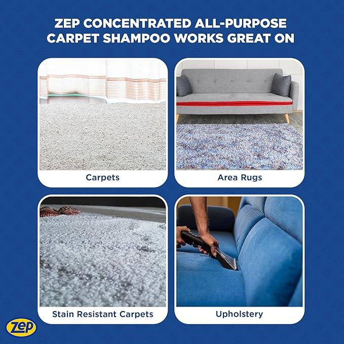 Zep All-Purpose Carpet Shampoo Concentrate Cleaner - 1 Gallon (Case of 2) ZUCEC128 - Professional Formula Removes Dirt and Stains - NeatNest