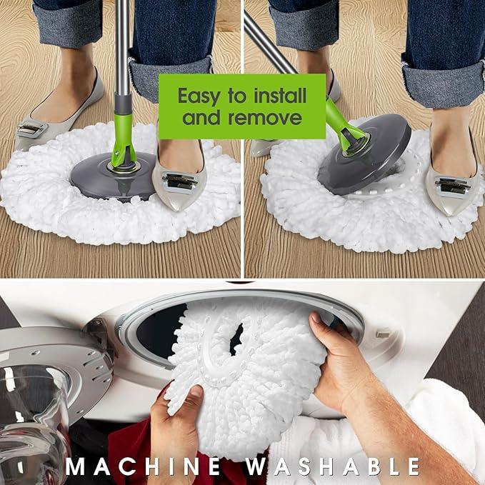 Spin Mop Bucket System,Masthome Pedal Spin Mop and Bucket with Wringer Set,EasyWring Microfiber Mop with 3 Mop Pads,360°Spinning Floor Cleaning System - Home & Office Suitable - NeatNest