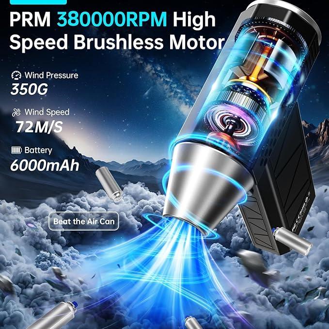 Compressed Air Duster, 380000RPM Electric Air Duster with LED Light, 4-Gear Adjustable Mini Handheld Air Blower Jet Turbo Fan Jet Dry Blower Rechargeable Air Blower Duster for Keyboard Car Home - NeatNest