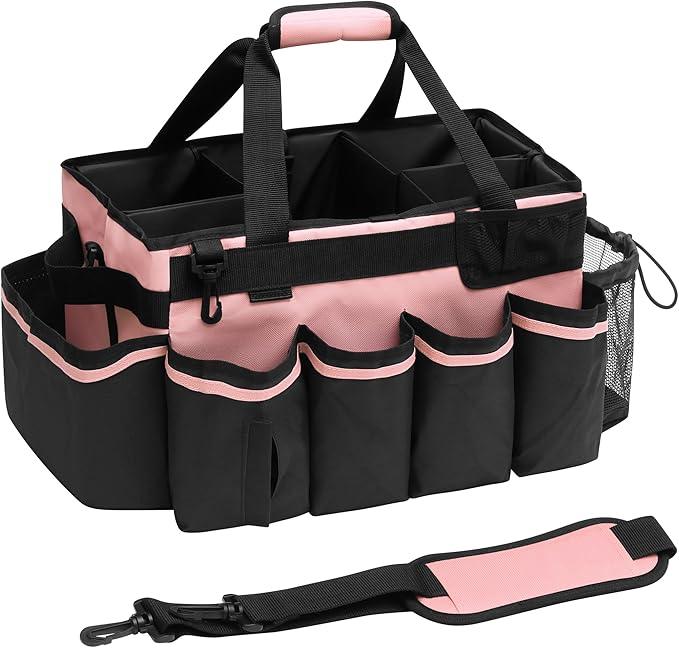 Large Cleaning Caddy, Professional Wearable Supplies Bag for Housekeepers, House Cleaners, and Car Detailing - Organizer Tote With Handle, Pink - NeatNest