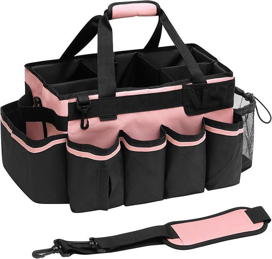 Large Cleaning Caddy, Professional Wearable Supplies Bag for Housekeepers, House Cleaners, and Car Detailing - Organizer Tote With Handle, Pink - NeatNest