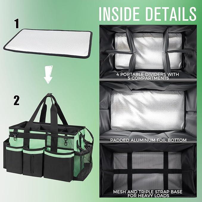 Wearable Cleaning Caddy, Cleaning Caddy Supplies Organizer with Handle & Shoulder Straps for Housekeepers, Under Sink & Car Cleaning Tool Organizers Bag with 4 Foldable Divider (MintGreen) - NeatNest