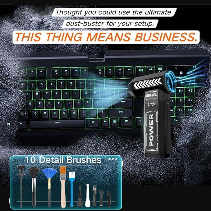 Electric Air Duster, 150000RPM Brushless Motor 4-Gear Adjustable Compressed Air Duster with LED Light,One-tap Booster with 8000mAh Rechargeable Battery, With storage bag for PC, Car, House, Outdoor - NeatNest