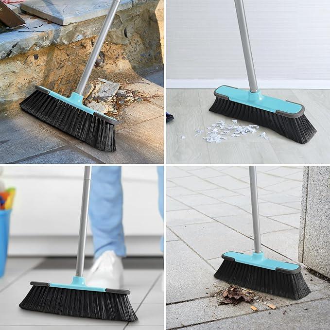 Blue Indoor Broom 54" Long Handle House Broom for Floor Cleaning Sweeping Broom for Kitchen, Garage, Lobby, Patio and Garden - NeatNest