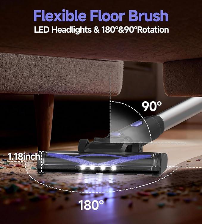 N17 Cordless Vacuum Cleaner, Upgraded Lightweight Stick Vacuum for Home, Max 45mins Runtime, Powerful Suction, Self-Standing, Anti-Tangle, Rechargeable Vacuum for Hard Floors Carpets Pet Hair - NeatNest