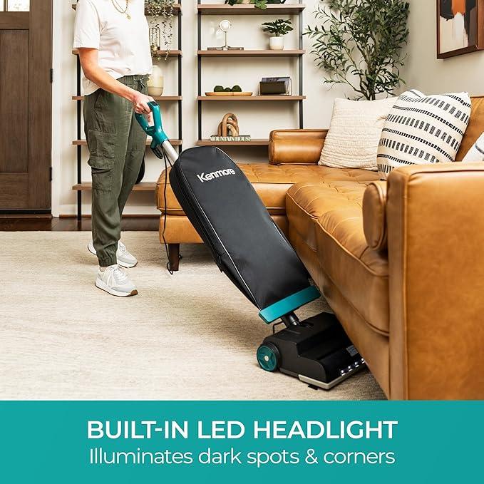 Kenmore BU1001 B200 Series Commercial Grade Vacuum Cleaner Lightweight 14L Capacity Bagged Upright Vac with LED Headlight and 2-Speed Setting Powerful Suction for Pets, Carpets & Hard Floor - NeatNest