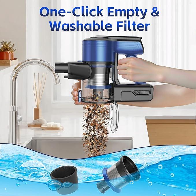 Cordless Vacuum Cleaner for Home, 45Kpa Lightweight Stick Vacuum with Powerful Suction, Rechargeable Battery Up to 50mins, Handheld Vacuum Cleaners for Carpets, Pet Hair，Hardwood Floors - Blue - NeatNest