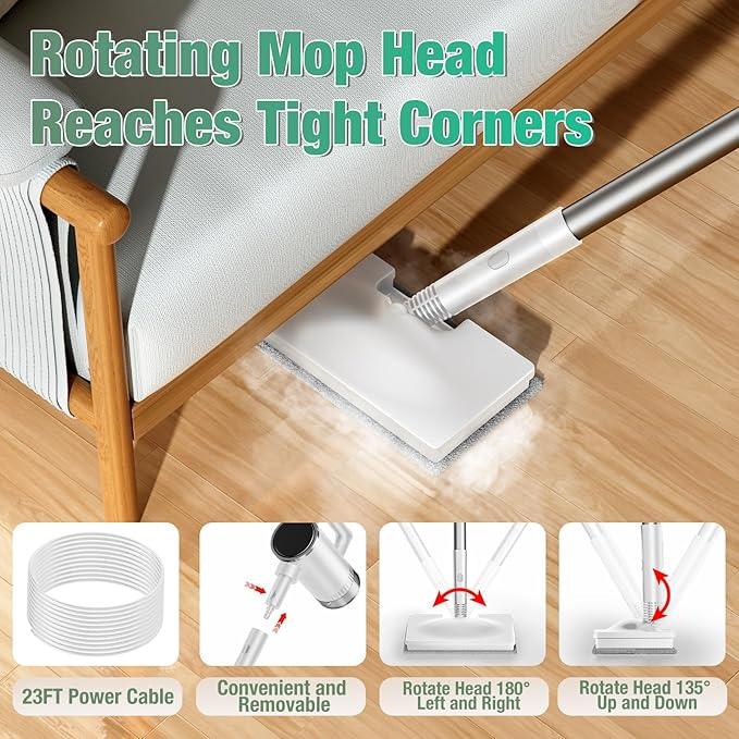 11-in-1 Steam Mop - Detachable Handheld Steam Cleaner with 380mL Tank, 260℉ Floor Steamer for Hardwood, Tile, Grout, Windows, Bath & Kitchen - 3-Level Steam Control, Multi-Purpose Floor Steam Cleaner - NeatNest