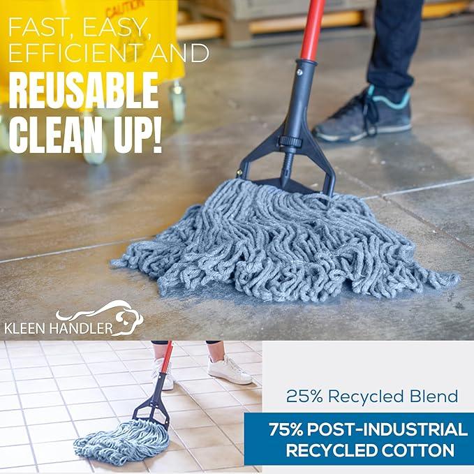 KLEEN HANDLER HEAVY DUTY Commercial Mop Head Replacement, Wet Industrial Blue Cotton Looped End String Cleaning Mop Head Refill (Case of 24) - NeatNest