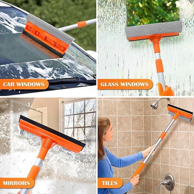 Squeegee for Window | 2-in-1 Window Cleaner Sponge and Soft Rubber Strip with Telescopic Extension Pole 18”-29” | Window Washer for Shower, Car Windshield, Mirror, Glass Cleaning - NeatNest