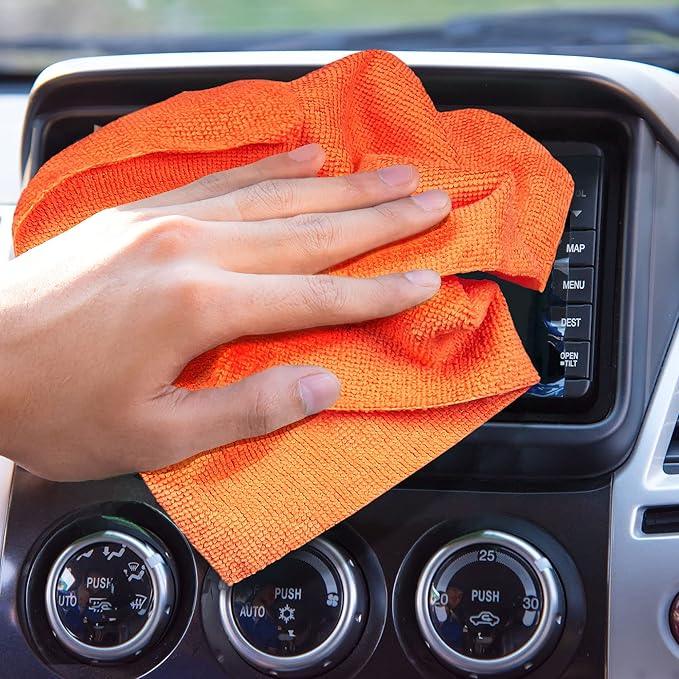 Eurow 200GSM Microfiber Cleaning and Drying Cloths with Dispenser Box, Reusable, Streak-Free, Scratch-Free, Ultra Absorbent, Edgeless for All Surface Types, 12x12in, 50-Pack, Orange - NeatNest
