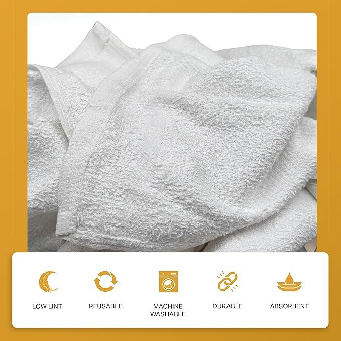 Angel-in-Armor White Terry Cloth Rags (12” x 12”) – 25Ib Bulk Box of 100% Cotton Cleaning Rags (300 Units) – Reclaimed Towels for Plumbers, Shop Use, Janitorial, and Commercial Cleaning - NeatNest