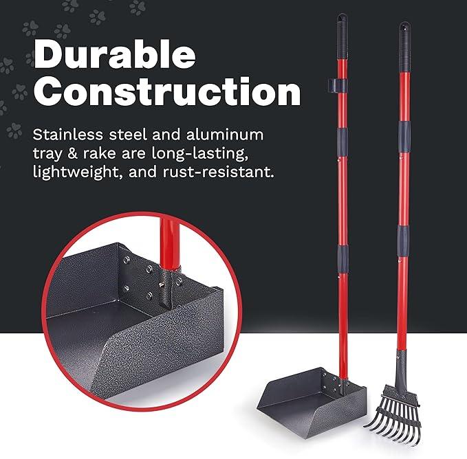 Pooper Scooper for Large Dogs and Small Dogs, Metal Poop Scooper Set with Long Handle Rake and Heavy Duty Tray for Yard, Grass, Dirt or Gravel, Heavy Duty Aluminum Poop Picker Upper - NeatNest