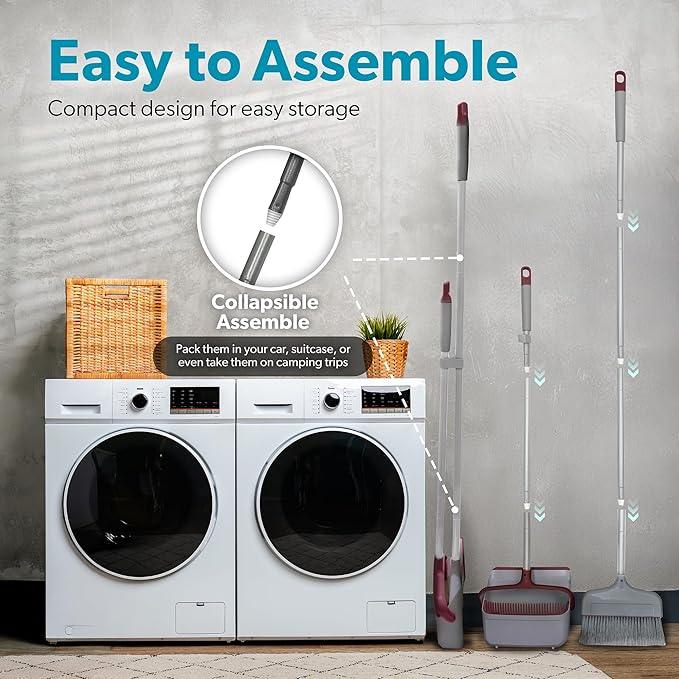 BLACK+DECKER Butler Broom & Dustpan Set - Stand-Up Design - Lightweight, Space-Saving Combo for Kitchen, Living Room, Bathroom, Lobby Floors - Home Cleaning Essential, Light Gray/Burgundy - NeatNest