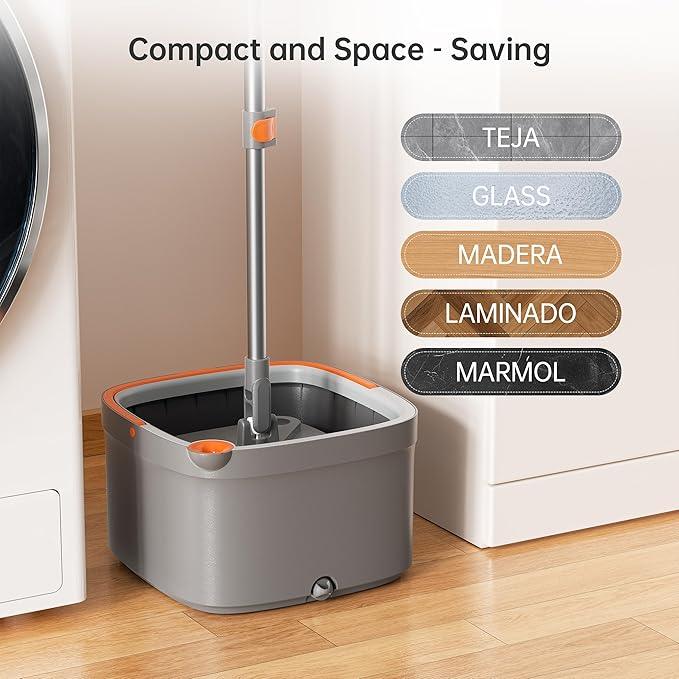 KZKR Spin Mop and Bucket Set with 2 Replaceable Microfiber Mop Pads with Self Separation Dirty and Clean Water System, Self Wringing 360° Rotating Square Mop Head for Hardwood Tile Marble Floors - NeatNest
