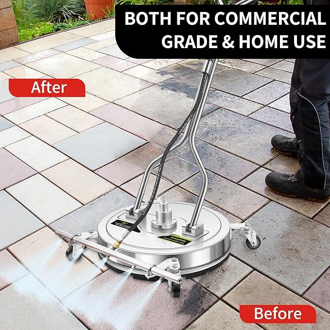 20" Pressure Washer Surface Cleaner Plus with 5 Nozzles Water Broom, Stainless Steel Dual Handle Power Washer Surface Cleaner Hot Water Supported for Patio Decker Concrete Driveway, 4000 PSI - NeatNest
