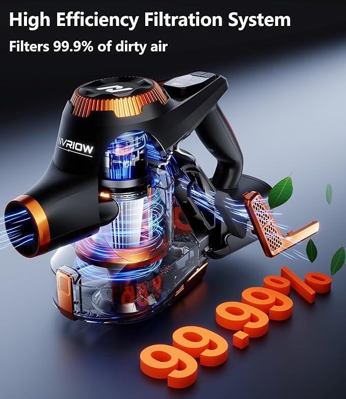 Cordless Vacuum Cleaner for Home, 45Kpa Stick Vacuum, Max 80mins Runtime, 1.5L Dust Cup, Rechargeable Lightweight Handheld Vacuum for Carpet/Hardwood Floor/Pet Hair/Car (Sunset Orange) - NeatNest