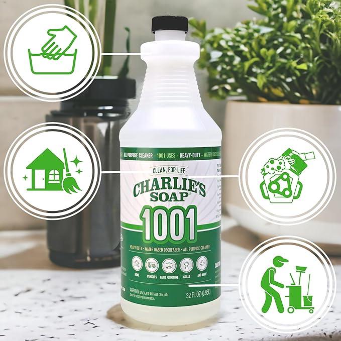 Charlie's Soap 1001 Cleaner - Heavy Duty Biodegradable Concentrated All Purpose Water Based Degreaser (32oz, 1 Pack) - Safe Residential, Commercial, & Janitorial Cleaner - NeatNest