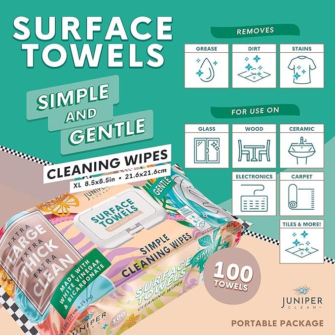 Single Surface Cleaning Wipes, Thick & Large Dispose, All-Purpose Cleaner for Bathroom, Kitchen, Office, 100 Count Soft Flow, Biodegradable, White Soap Scent - NeatNest