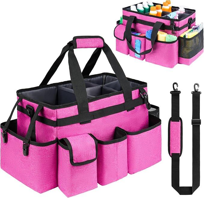 Cleaning Caddy Bag,Large Cleaning Supplies Organizer with Handle for Housekeepers,Red - NeatNest