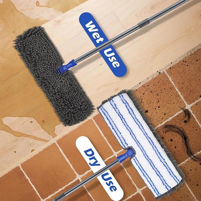 Two Sided Dust Mop Floor Cleaning System, MASTERTOP 360 Microfiber Mop with Stainless Steel Handle,Wet Dry Mop,Flat Flip Mops for Hardwood, Laminate, Vinyl, Tiles,4 Washable Mops Pads - NeatNest