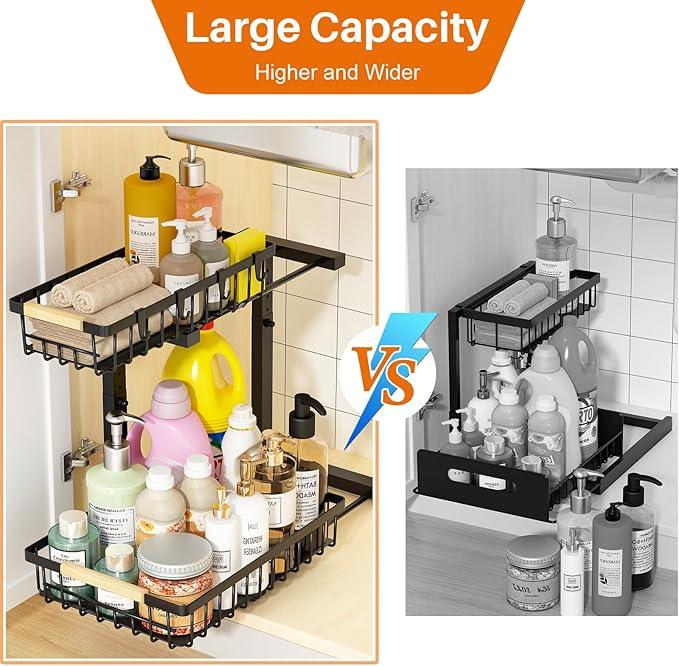 REALINN Under Sink Organizer, Height Adjustable Under Sink Organizers and Storage, 2 Tier Pull Out Drawer Cabinet Storage for Kitchen Bathroom, 1 Pack - NeatNest