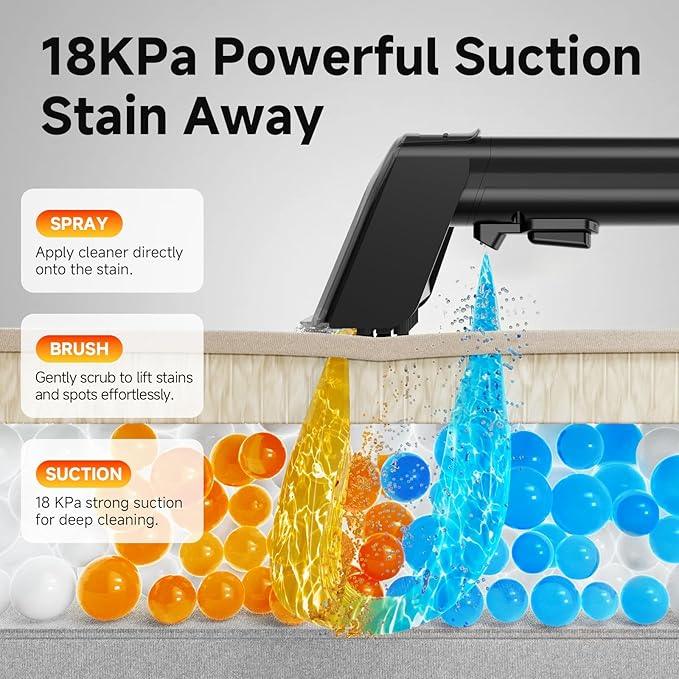 Portable Spot Cleaner Machine for Carpet and Upholstery - 18Kpa Carpet Cleaner with Dual BrushHeads, Easy Move, Cleaning Machine for Furniture, Couch, Stairs, Car and Pet Stain,Yellow - NeatNest