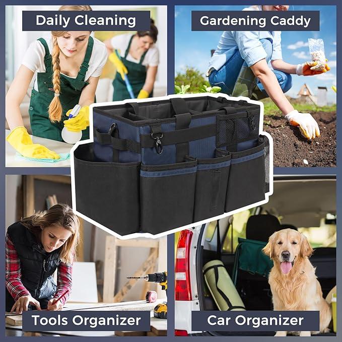Wearable Cleaning Caddy, Cleaning Caddy Supplies Organizer with Handle & Shoulder Straps for Housekeepers, Under Sink & Car Cleaning Tool Organizers Bag with 4 Foldable Divider (NavyBlue) - NeatNest