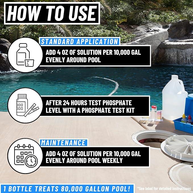 Phosphate Remover - Pool Chemicals, Pool Phosphate Remover, Pool Chemicals For Inground Pools & Above Ground Swimming Pools, Perfect for Pool Openings to Make Your Pool Phosphate Free 32oz - NeatNest