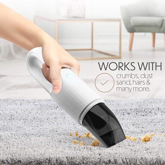STARUMENT Portable Hand Vacuum Cleaner Handheld Cordless Cleaner for Dust Pet Hair Dirt, Home, Car Interior, Lightweight, Easy to Use, Compact Design Battery Rechargeable with USB-C Cable White - NeatNest