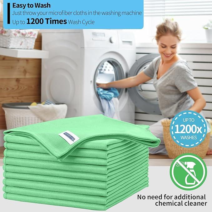 HOMERHYME Microfiber Cleaning Cloth, 10 Pack Glasses Cleaning Cloth, 16" ×14" Window Cleaning Rags, Streak Free Lint Free Polishing Cloths Wipes for Eye Glass Stainless Steel Windshield, Sage Green - NeatNest