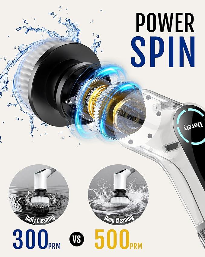 Dovety Electric Spin Scrubber, Cordless Cleaning Brush, Shower Scrubber with 8 Replaceable Brush Head, Power Cleaning Brush with Extension Handle, 2 Adjustable Speed, for Bathtub Grout Tile Floor - NeatNest