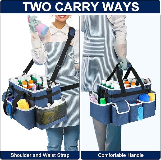 Cleaning Caddy Bag,Large Cleaning Supplies Organizer with Handle for Housekeepers, Blue - NeatNest