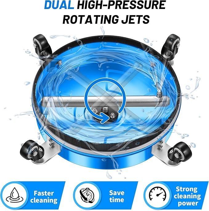 14" Pressure Washer Surface Cleaner with 4 Wheels - Coated Blue Stainless Steel Surface Cleaner for Pressure Washer Attachment for Concrete, Driveway, Patio, Sidewalk, Deck and Driveways - PWS14B - NeatNest