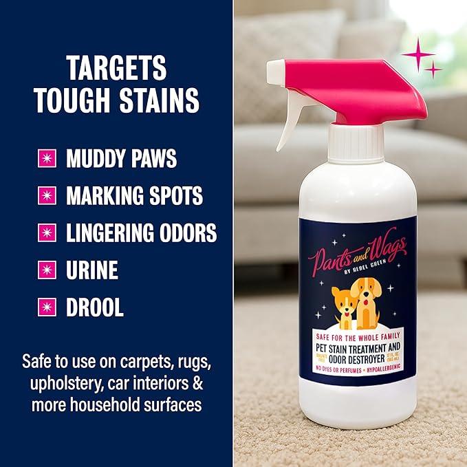 Rebel Green Pants and Wags Magical Pet Stain Treatment & Odor Destroyer - Orange Blossom & Chamomile - Hypoallergenic - No Dyes or Perfumes -16 oz - 2-Pack - NeatNest