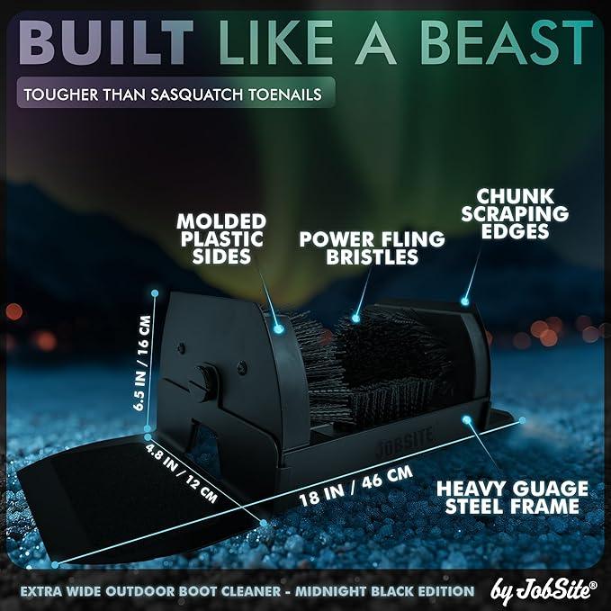Midnight Black Boot Scrubber - Outdoor Shoe Scraper Brush - No Mount Shoe Cleaner - Sasquatch Sized - NeatNest