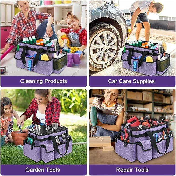 Cleaning Caddy Bag,Large Cleaning Supplies Organizer with Handle for Housekeepers,Purple - NeatNest