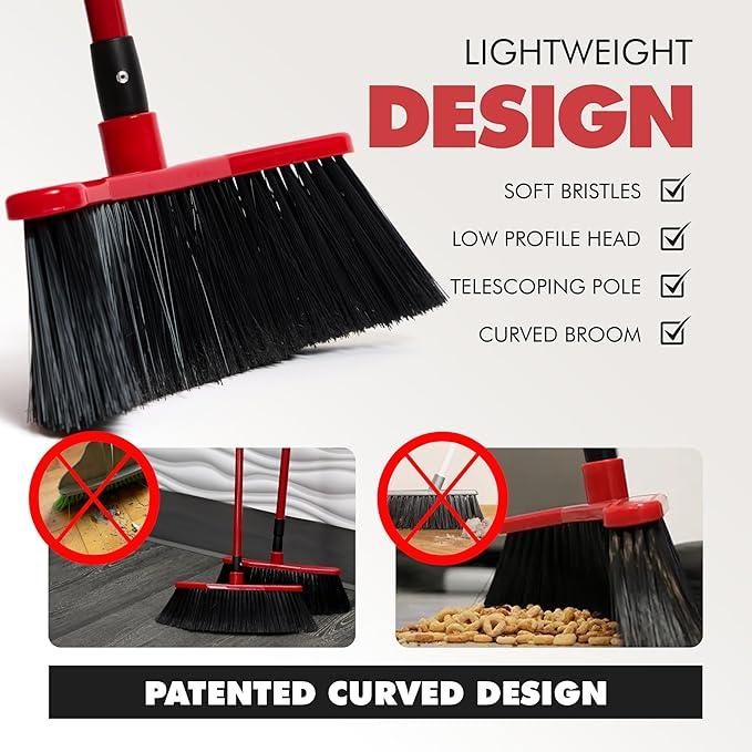 Da Vinci Curved Angle Broom & Dustpan Combo Pack (2) - Heavy Duty Broom for Indoor/Outdoor Sweeping, Steel Telescopic Handle, Durable PVC Bristles, Ideal for Pet Hair, Dust, Kitchen & Rough Surfaces - NeatNest