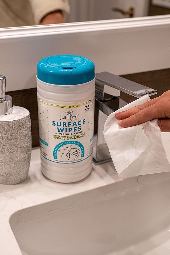1 Pack Surface Cleaning Wipes with Bleach, All-Purpose Cleaner for Bathroom, Kitchen, Office, 75 Count Canister, 7.5" x 7" Sheet, Fresh Scent, Lint Free & Durable - NeatNest