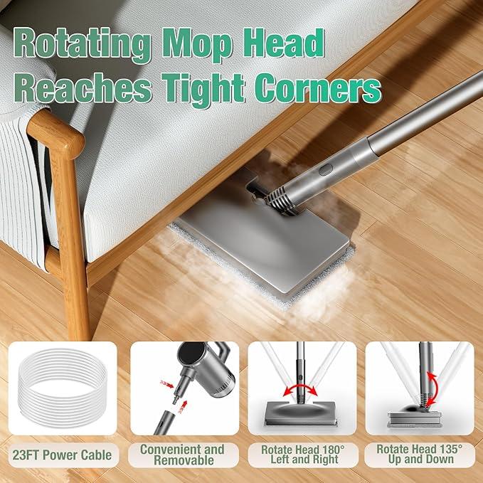 11-in-1 Steam Mop - Detachable Handheld Steam Cleaner with 380mL Tank, 260℉ Floor Steamer for Hardwood, Tile, Grout, Windows, Bath & Kitchen - 3-Level Steam Control, Multi-Purpose Floor Steam Cleaner - NeatNest