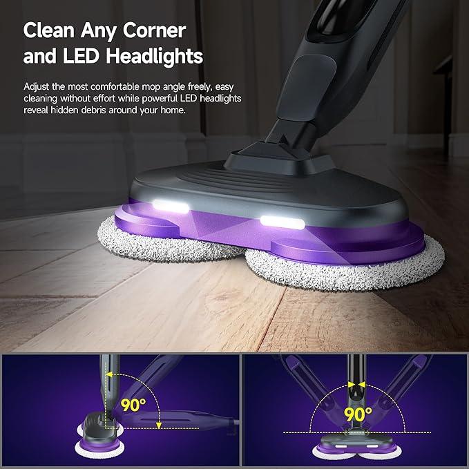 Scrubbing Steam Mop, Steam Mops for Floor Cleaning with Rotating Pads, 4 Cleaning Modes & LED Headlights, Swivel Steering,Safe for all Sealed Hard Floors F2 - NeatNest
