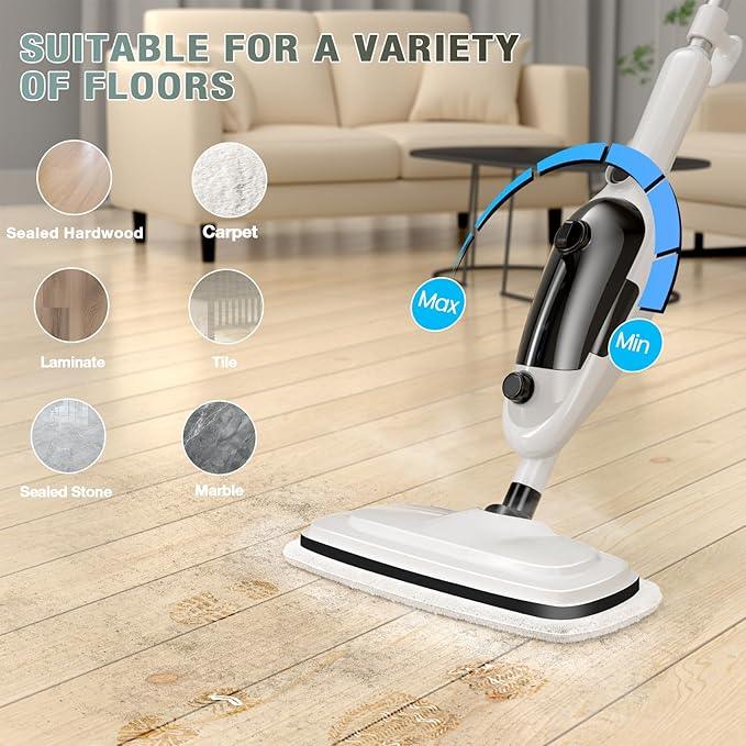 11-in-1 Steam Mop, Powerful Handheld Steam Cleaner for Home with 23FT Cord &15.2 OZ Water Tank, 3 Steam Modes MultiPurpose Steam Mop for Hardwood Floors, Clothes, Tile, Windows, Carpet - NeatNest