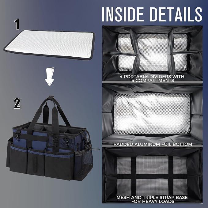 Wearable Cleaning Caddy, Cleaning Caddy Supplies Organizer with Handle & Shoulder Straps for Housekeepers, Under Sink & Car Cleaning Tool Organizers Bag with 4 Foldable Divider (NavyBlue) - NeatNest