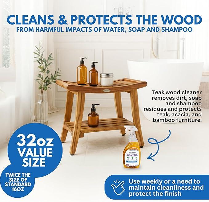 EcoDecors Teak Cleaner Protective Teak Wood Restorer Eco Household Wood Furniture Cleaner Spray bottle For Hardwood & Bamboo Furniture – Certified EPA Safer Choice - 32 oz - NeatNest
