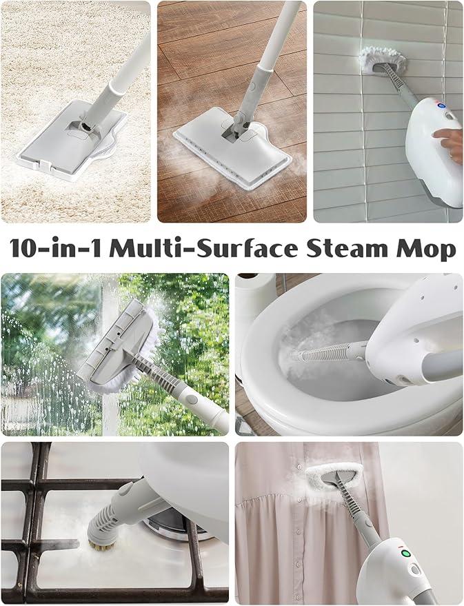 10-in-1 Steam Mop, Detachable Handheld Steam Cleaner, Multi & Up Steamer for Cleaning with 350ml Tank,10s Heat-Up, 23Ft Cord, 248°F 1200W Powerful Floor Steam Mop for Hardwood Floors, Grout, Carpet - NeatNest