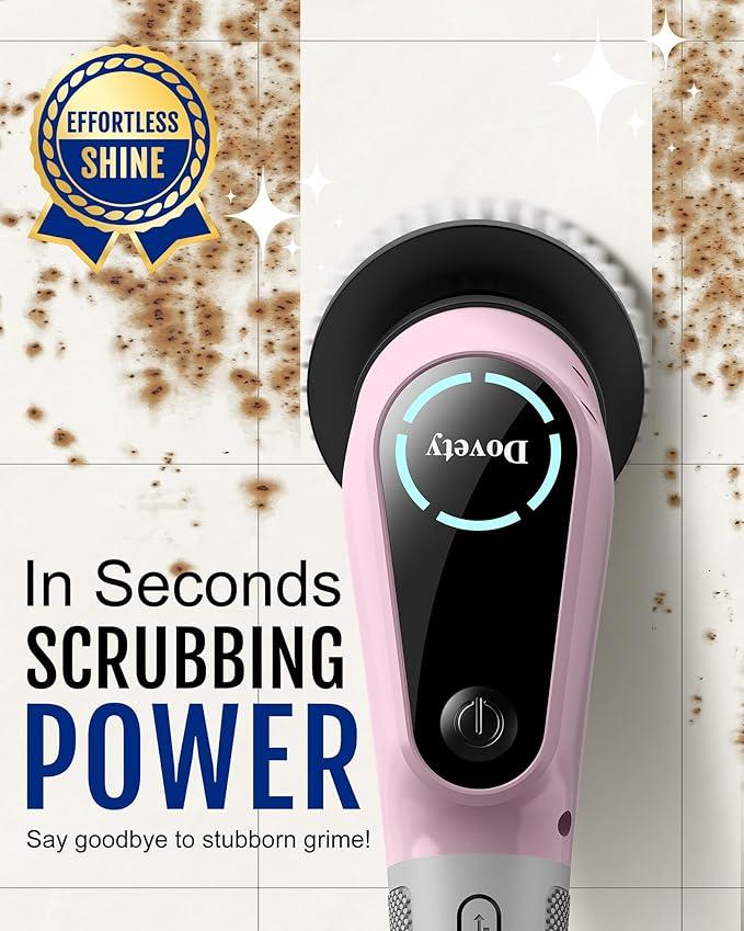 Dovety Electric Spin Scrubber, Cordless Cleaning Brush, Shower Scrubber with 8 Replaceable Brush Head, Power Cleaning Brush with Extension Handle, 2 Adjustable Speed, for Bathtub Grout Tile Floor - NeatNest