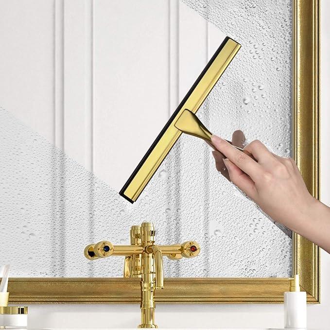 HIWARE All-Purpose Shower Squeegee for Shower Doors, Bathroom, Window and Car Glass - Brass, Stainless Steel, 12 Inches - NeatNest